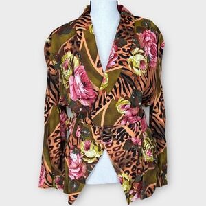 VTG Official Made in England Floral Animal Print Belted Jacket Blazer‎ Statement
